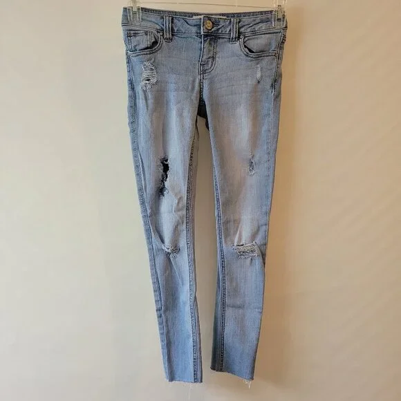 RSQ Women Distress Melrose Cuff Ankle Blue Skinny Jeans Size 1 Pocket Low Rise - Picture 2 of 10